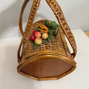 Vintage 50s Handmade Wicker Straw Handbag Purse Fruit Midcentury Mod